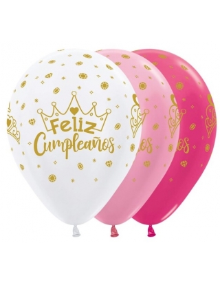 Globo Feliz Cumpleaños Coronas Surtido 30cm Bolsa de 12 UDS