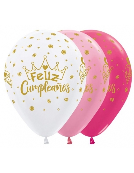 Globo Feliz Cumpleaños Coronas Surtido 30cm Bolsa de 12 UDS