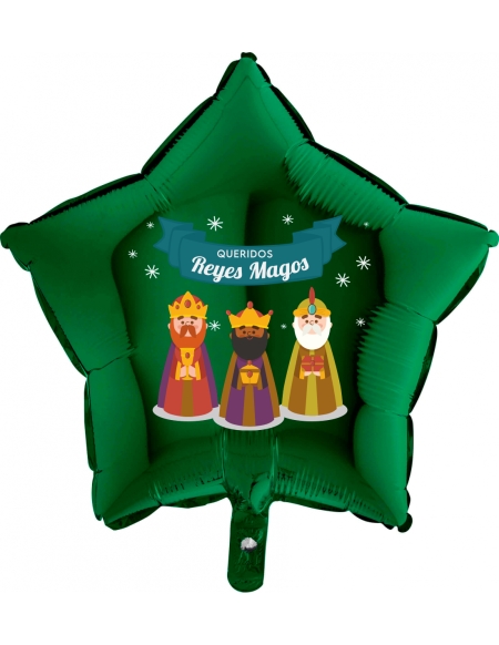 Globos Queridos Reyes Magos Estrella 45cm Verde Oscuro