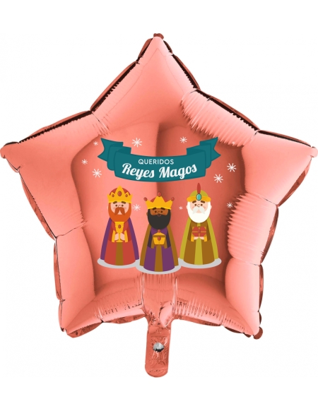 Globos Queridos Reyes Magos Estrella 45cm Oro Rosa