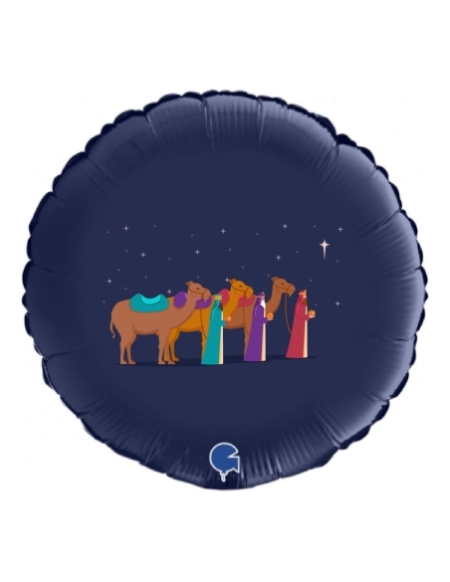 Globos Queridos Reyes Magos Camellos Redondo 91cm Azul
