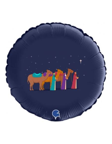 Globos Queridos Reyes Magos Camellos Redondo 91cm Azul