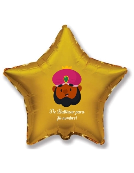 Globos Reyes Magos Baltasar Personalizado Estrella 78cm Oro