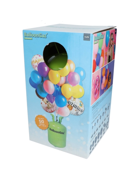 Bombonas de Helio Desechable 0.25m3 y 30 Globos Aguamarina Metalizados