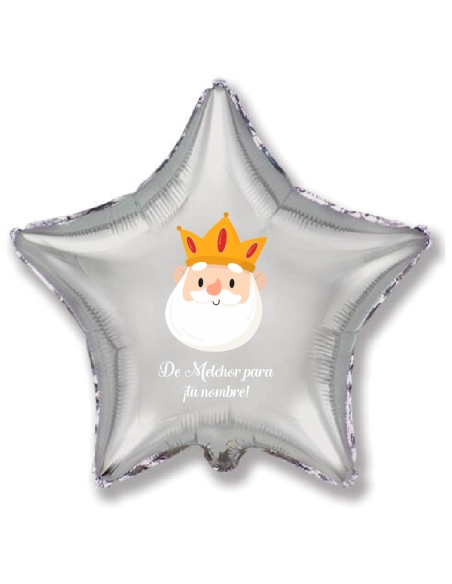 Globos Reyes Magos Melchor Personalizado Estrella 78cm Plata