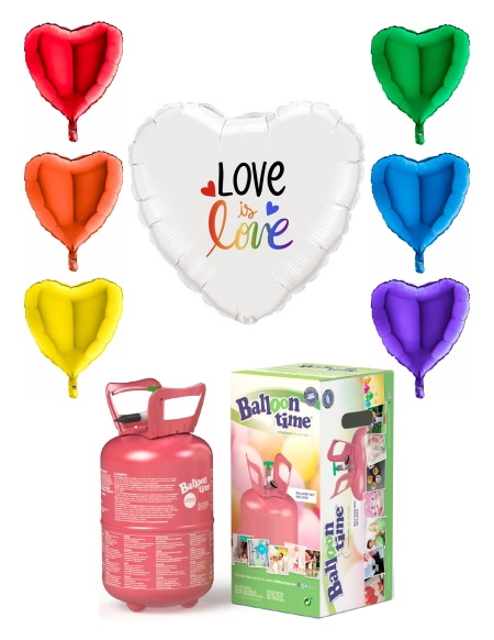 Love is Love 78 cm con 12 Globos de Colores 45 cm y Bombona de Helio