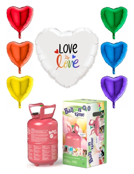 Love is Love 78 cm con 12 Globos de Colores 45 cm y Bombona de Helio