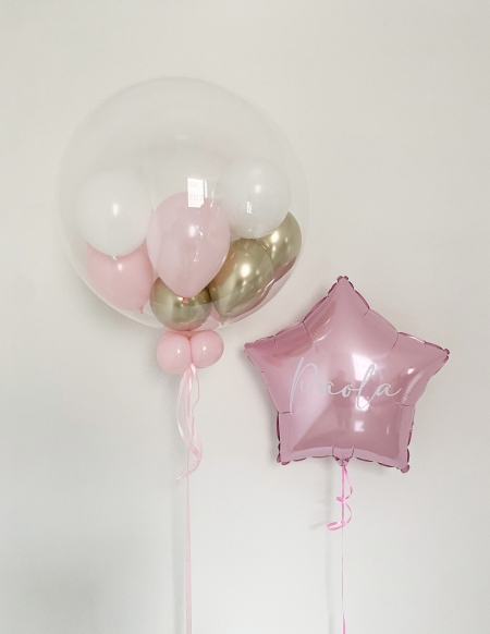 Duo Burbuja con Mini Globos y Globo Personalizado Rosa