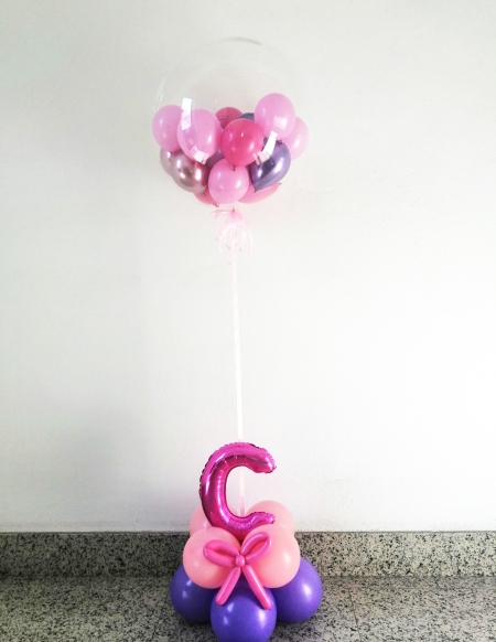 Burbuja con Mini Globos y Mini Letra Fucsia