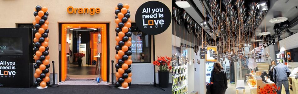 Columnas y Techo con globos para Orange - Love